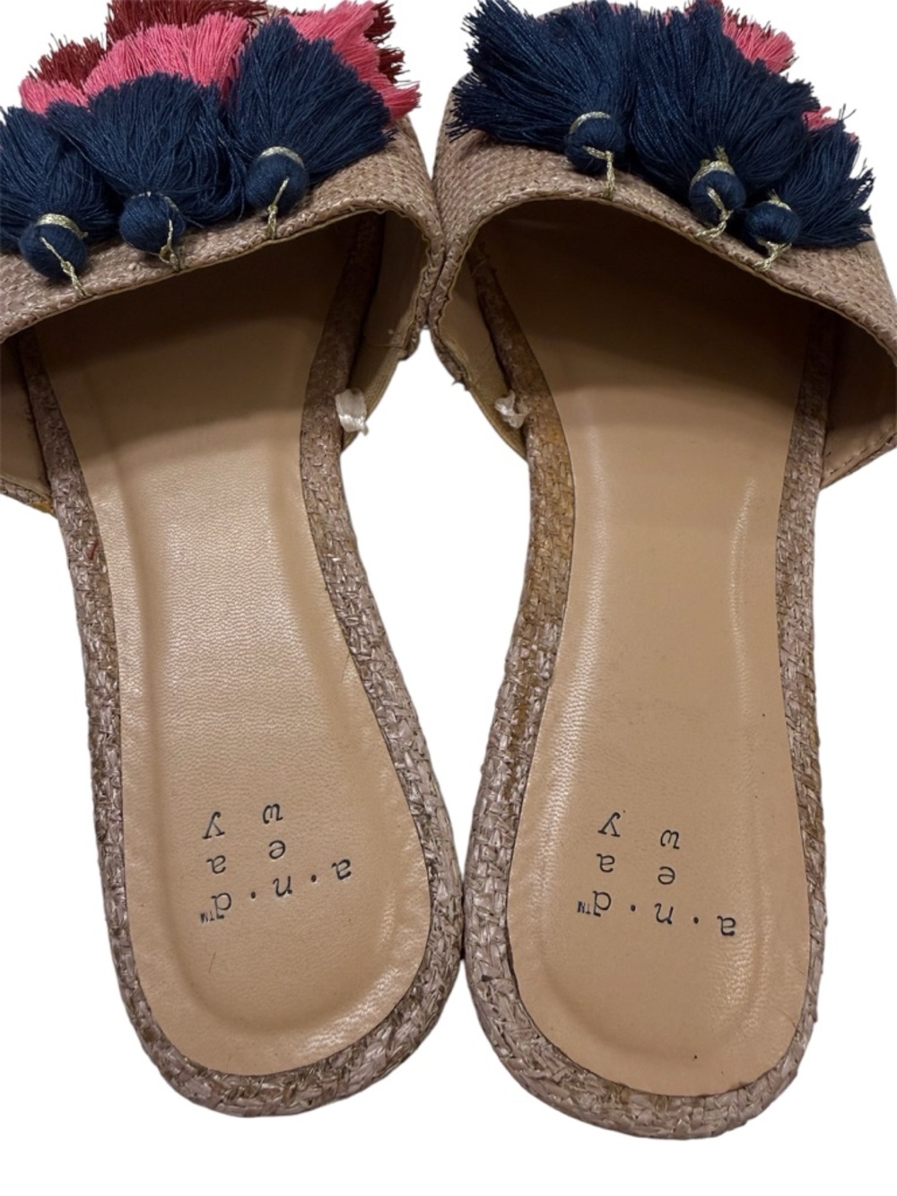 Tassel Slide Sandals Colorful Boho Mules Slides Resortwear Cruise Vacation size8 - Picture 2 of 4